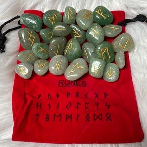 Aventurine Rune Stones with Red Velvet Bag